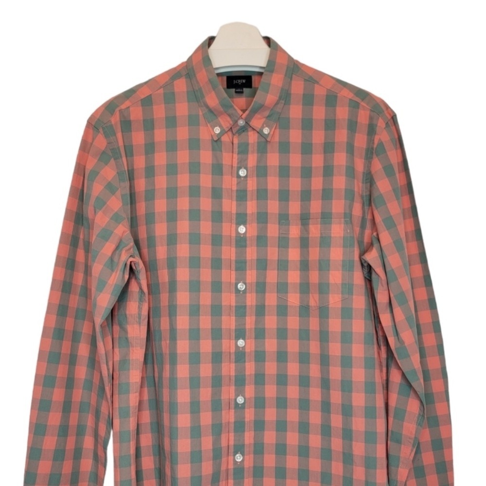 J. CREW Button Down Shirt Long Sleeve Salmon Buffalo Check Slim Fit Men's M - Picture 3 of 5